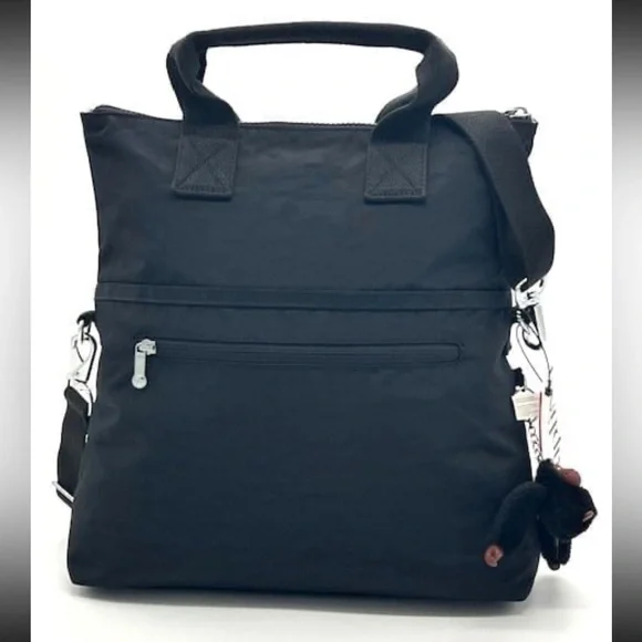 Kipling Eleva Convertible Tote Crossbody Black Nylon Bag w/  Monkey Charm - Picture 12 of 13